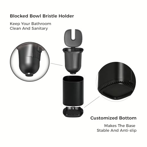 Toilet Brush and Holder Set Toilet Bowl Brush Stainless Steel Automatic Open lid Toilet Bowl Cleaner Brush Set Toilet Scrubber Kit Toilet Cleaning Brush for Bathroom - color: Black