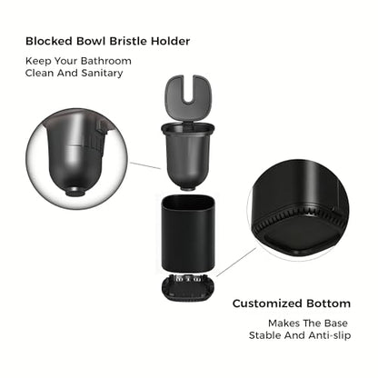 Toilet Brush and Holder Set Toilet Bowl Brush Stainless Steel Automatic Open lid Toilet Bowl Cleaner Brush Set Toilet Scrubber Kit Toilet Cleaning Brush for Bathroom - color: Black
