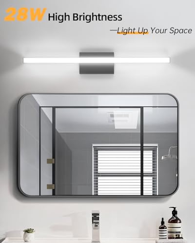 Modern LED Bathroom Vanity Light Bar 30in, 28W 2400LM 5CCT Dimmable, Black Bathroom Light Fixture and Mirror Lighting-ETL Certified - size: 30IN-5CCT