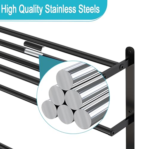 Matte Black 32 InchTowel Racks for Bathroom, VOTZAAQ Black Towel Shelf with Double Towel Bar, 3 Tier Stainless Steel Towel Storage, Bath Towel Holder Wall Mounted - size: 32 Inch
