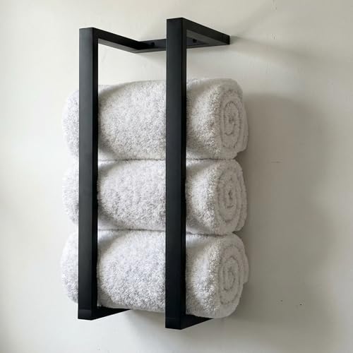 Bamboo Towel Racks - Vertical Wood Towel Rack Bamboo Bathroom Accessories, Storage, Wall Towel Rack for Rolled Towels for Bathroom Furniture, Spa Furniture and Decor (Black, Medium) - color: Black, size: Medium
