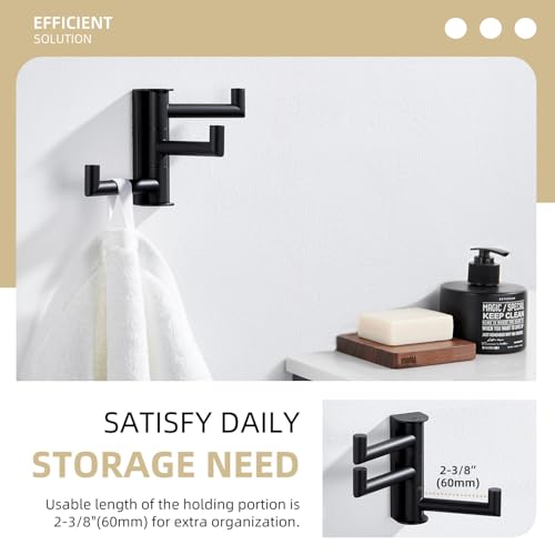 Angle Simple Swivel Towel Hook 3 Arms, Robe Coat Wall Hook, Matte Black | SUS304 Stainless Steel, Foldable Hand Bath Towel Holder for Bathroom Kitchen Closet, Sturdy Space Saver, Screws Mounted - color: Matte Black, size: 1 Pack