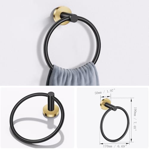 Lairuier Bathroom Hardware Set, 4-Piece Towel Holder Set Include Toilet Paper Holder,Towel Ring and 2 Towel Hooks Stainless Steel Wall Mounted Bathroom Hardware Accessories Set (Black and Gold) - color: Black Gold, size: Set A