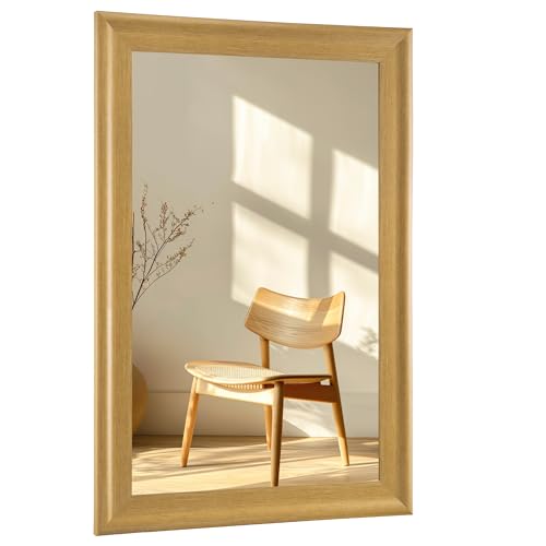 Natural Wall Mirror for Bathroom,Rectangle 24 x 36 inch Vanity Mirrors | Hanging Mirror with Wood Grain Frame for Living Room,Bedroom,Entryway - color: Natural, size: 36"L x 24"W