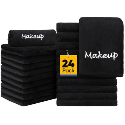 UNIMADE Makeup Remover Cloth, 24 Pack Black Facial Wash Cloths | Soft Coral Fleece Microfiber Towel for Face, Hand, and Bathroom(13" x 13") - size: 24 Pack