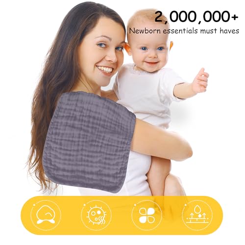 Lovely Care 12 Pack Muslin Burp Cloths 100% Cotton Muslin Cloths Large 20''x10'' Extra Soft and Absorbent Baby Burping Cloth - Grey - color: Grey, size: 10x20 Inch (Pack of 12)