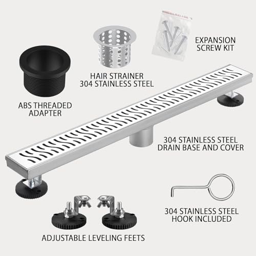 Linear Shower Drain, 32 inch Brushed Nickel | Including Hair Catcher and Removable Grate, 304 Stainless Steel, Easy to Install and Clean (Drain Base Not Included) - color: Brushed Nickel, size: 32 inch