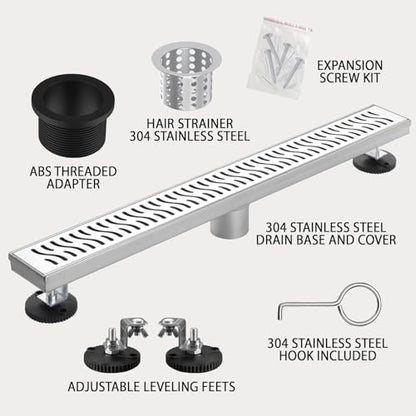 Linear Shower Drain, 32 inch Brushed Nickel | Including Hair Catcher and Removable Grate, 304 Stainless Steel, Easy to Install and Clean (Drain Base Not Included) - color: Brushed Nickel, size: 32 inch