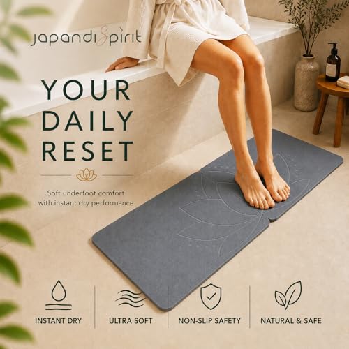 Stone Bath Mat, Diatomaceous, Quick Dry - Lotus Fusion 2-Pack | Non-Slip, Stone Bath Mats for Bathroom, Diatomite, 23.6"x15.4" (Set of 2) - color: Lotus Fusion 2-pack