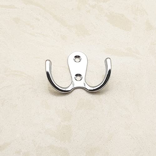 2 Pcs Double Prong Robe Hooks, Dual Coat Hooks Wall Mounted Hanging Clothes for Bathroom Bedroom Door Wall Retro Metal Cloth Hanger Double Coat Hooks with 4 Screws (Sliver) - color: Sliver