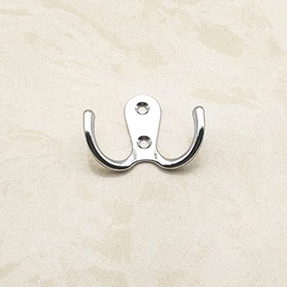 2 Pcs Double Prong Robe Hooks, Dual Coat Hooks Wall Mounted Hanging Clothes for Bathroom Bedroom Door Wall Retro Metal Cloth Hanger Double Coat Hooks with 4 Screws (Sliver) - color: Sliver