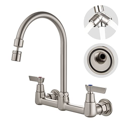 Airuida 8 Inch Brushed Nickel Wall Mount Kitchen Sink Faucet | 2 Handle Kitchen Faucet,without Adapter,360° Swivel Spout,Commercial Sink Faucet,for Laundry Utility - color: Brushed Nickel