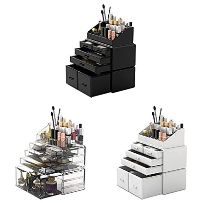 READAEER Makeup Organizer 3 Pieces Cosmetic Storage Case with 6 Drawers (Clear) - color: Clear