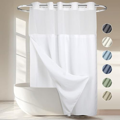 RiverDream Heavyweight Waffle No Hook Shower Curtain with Liner,White,71x74 | Dotted Waffle,Snap-in Liner,Heavy Duty,Quick Dry,Mesh Top Window,With Bottom Magnets,Hotel-Grade,Washable,Standard Size - color: White, size: 71"W x 74"L (Pack of 1)