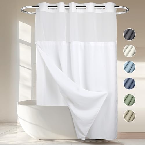 RiverDream Heavyweight Waffle No Hook Shower Curtain with Liner,White,71x74 | Dotted Waffle,Snap-in Liner,Heavy Duty,Quick Dry,Mesh Top Window,With Bottom Magnets,Hotel-Grade,Washable,Standard Size - color: White, size: 71"W x 74"L (Pack of 1)