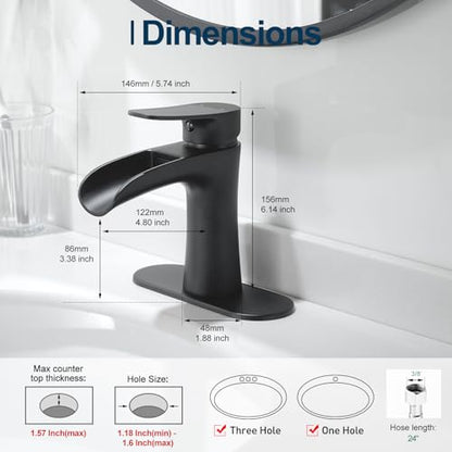 VOTON Black Bathroom Faucets Single Handle Waterfall Sink Faucet One Hole or Three Holes with Deck Mount Vanity Farmhouse RV Vessel Basin Faucet - color: B-Matte Black, style: Without Drain
