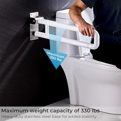 Flip Up Grab Bar for Toilet: Upgraded 23.6 Inch Handicap Grab Bars for Bathroom - Wall-Mount, Non-Slip Toilet Handles with Glows at Night, Suitable for Elderly Pregnant Women and Disabled - color: S-2930.White
