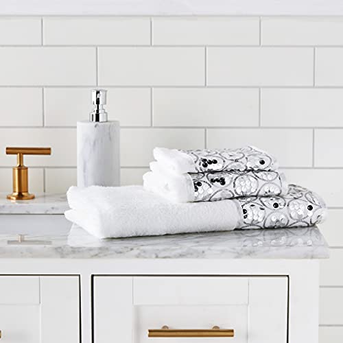 Popular Bath Sinatra Modern Bathroom Towel Set 3 Piece Hand and Wash Towel Luxury Contemporary Decor Bling Bath Towel Sets Soft, Plush and Highly Absorbent, White - size: 24"W x 44"L (Pack of 3)