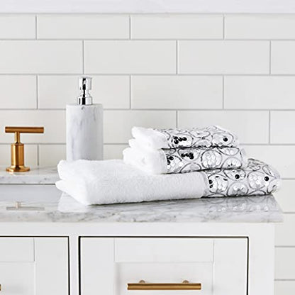 Popular Bath Sinatra Modern Bathroom Towel Set 3 Piece Hand and Wash Towel Luxury Contemporary Decor Bling Bath Towel Sets Soft, Plush and Highly Absorbent, White - size: 24"W x 44"L (Pack of 3)