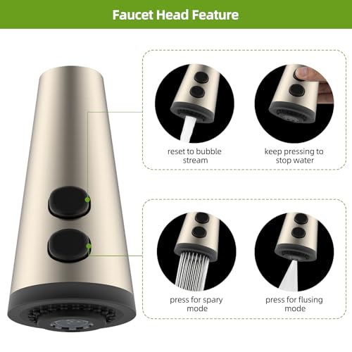 4 Function Kitchen Faucet Head Replacement, Universal Fit, Brushed Nickel | NSF/ANSI/CAN 372 Certified, Pull Down Kitchen Sprayer Head, 15 Adapters Compatible with American Standard/Kohler/Moen/Delta - color: Brushed Nickel, style: 4 Modes Design