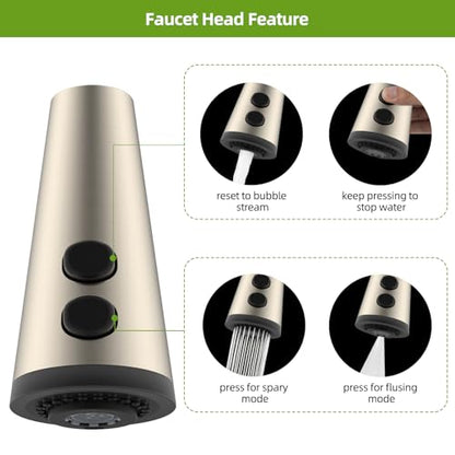 4 Function Kitchen Faucet Head Replacement, Universal Fit, Brushed Nickel | NSF/ANSI/CAN 372 Certified, Pull Down Kitchen Sprayer Head, 15 Adapters Compatible with American Standard/Kohler/Moen/Delta - color: Brushed Nickel, style: 4 Modes Design
