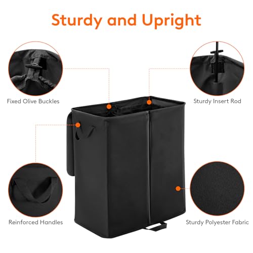 Lifewit 136L Double Laundry Hamper with Lid and Removable Laundry Bags, Large Divided Hamper, Collapsible 2 Section Laundry Basket with Handles for Bedroom, Bathroom, College Dorm, Laundry Room, Black - color: Black