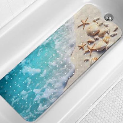 LNOND Summer Beach Bathtub Mat Non Slip, 40 X 16 Inch Tub Mat for Bathroom, Coastal Beaches Bath Tub Shower Mat with Drain Holes and Suction Cups - color: Coastal Beaches Bathtub Mat