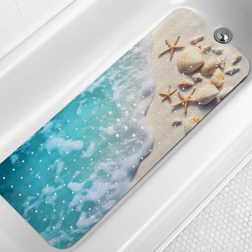 LNOND Summer Beach Bathtub Mat Non Slip, 40 X 16 Inch Tub Mat for Bathroom, Coastal Beaches Bath Tub Shower Mat with Drain Holes and Suction Cups - color: Coastal Beaches Bathtub Mat