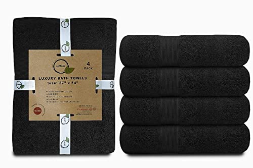Luxury Bath Towels Set of 4 (27” x 54”) | Towels for Bathroom | Super Soft | Highly Absorbent Towels for Home, Spa, Gym (Black) - color: Black