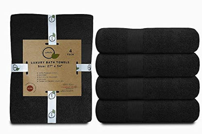 Luxury Bath Towels Set of 4 (27” x 54”) | Towels for Bathroom | Super Soft | Highly Absorbent Towels for Home, Spa, Gym (Black) - color: Black