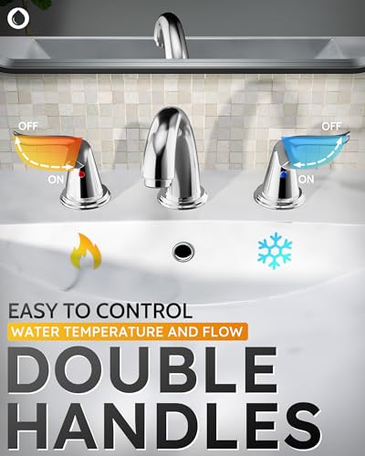 WOWOW 3 Hole Widespread Bathroom Faucet Chrome Bathroom Sink Faucets 2 Handle Bath Faucet 8 inch Vanity Faucet with Pop Up Drain Stopper Assembly Brass Mixer Taps for Bathroom Basin - color: Chrome