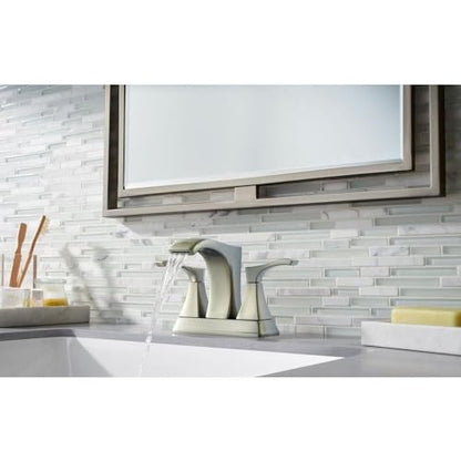 Pfister Venturi Bathroom Sink Faucet 4 in Centerset 3 Hole Double Handle Brushed Nickel Vanity Faucet with Push & Seal Drain TiteSeal Technology WaterSense Certified LF048VNGS - color: Spot Defense Brushed Nickel, size: 4 Inches