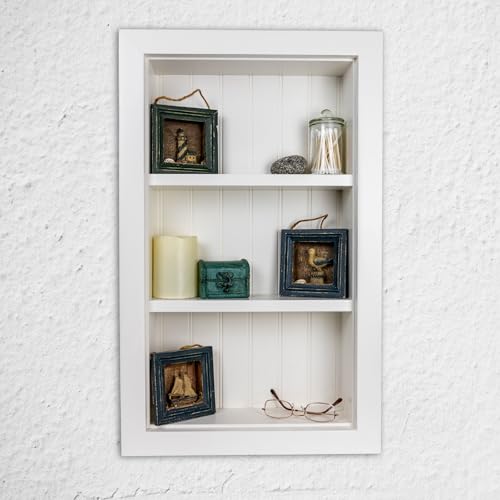 BLC 16x24 Recessed Wall Niche Medicine Cabinet, in the Wall Bathroom Cabinet 3 Shelf/Shelves, Made in North America, Real Wood, NO MDF, White