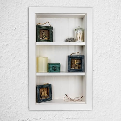 BLC 16x24 Recessed Wall Niche Medicine Cabinet, in the Wall Bathroom Cabinet 3 Shelf/Shelves, Made in North America, Real Wood, NO MDF, White