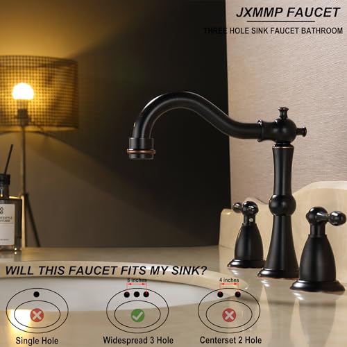 Oil Rubbed Bronze Antique Bathroom Faucet 3 Hole, Widespread 8in Bathroom Sink Faucet with Pop Up Drain and cUPC Supply Hose, Modern 2 Handle Three Hole Bathroom Faucet Bronze JXM3073ORB - color: Oil Rubbed Bronze