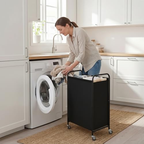 GRANNY SAYS Laundry Hamper, Large Cart with Wheels and Handles, Black, 110L - color: Black, size: 110L