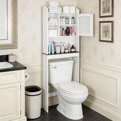 ZENY Over The Toilet Storage Cabinet, Bathroom Organizer with Adjustable Shelf and Double Doors, Freestanding Bathroom Space Saver Toilet Rack (White) - color: White