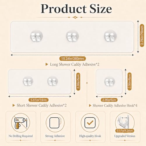 Shower Caddy Adhesive Replacement, 8 Pcs Strong Shower Shelf Adhesive, WaterProof Showers Adhesives Strip, Ad-hesive Hook for Showers, No Drilling for Bathroom Storage Shelve and Kitchen Rack - color: 8pcs Transparent