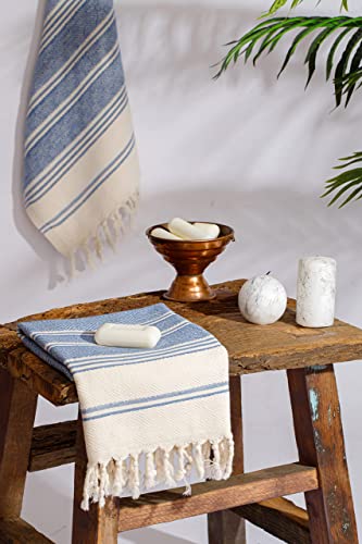 DEMMEX Organic Cotton Turkish Hand Towels for Bathroom & Kitchen – 100% Oeko-TEX Certified Turkish Cotton, Lightweight Quick Dry Hand Towels, Diamond Weave, Large 18x36 in, Set of 2, Denim Blue - color: Denim Blue