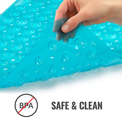 HealthSmart Bath Mat Extra Large No Slip Shower & Bathtub Mat with Suction Cups and Drain Holes for Anti-slip Grip, Machine Washable, Extra Large, 40 x 15.5, Green - color: Green, size: 40" x 15.5" (Rectangular)