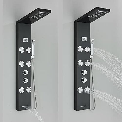 Stainless Steel Shower Panel Tower Rain Waterfall Massage Body Jet System Spray