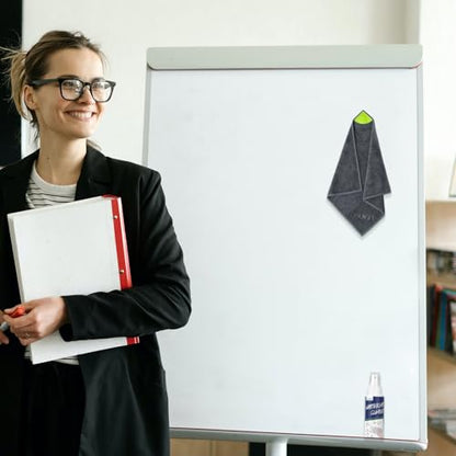 loukin Magnetic Whiteboard Cloth, Thick Microfiber Cloth with Cleaner | 12" x 12", Built-In Strong Magnet, Washable & Reusable, Scratch-Free, Wet & Dry Cleaning, Lint-Free, Multi-Surface Use