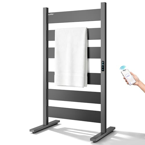 WiFi Towel Warmers for Bathroom, 6 Flat Bars Heated Towel Rack, Black | Smart App Control, Freestanding & Wall Mounted, Child Safety Lock, 1-24H Timer & Multi-Level Temp, Large Heating Surface