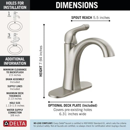 Delta Arvo Brushed Nickel Bathroom Faucet 1 Hole, Single Hole Bathroom Sink Faucet for Vanity, Push-Pop Drain Assembly, Spotshield Stainless 15840LF-SP - color: SpotShield Brushed Nickel