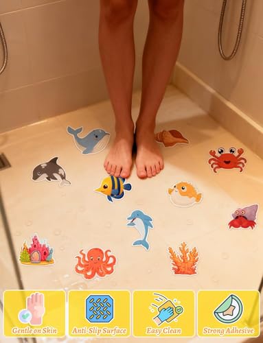 26Pcs Non Slip Bathtub Stickers, Cute Ocean Creature Stickers with Scraper | Anti Slip Bath Tub Shower Decal with Adhesive Back for Bathroom, Shower Stairs - color: Ocean Creature, size: 26Pcs