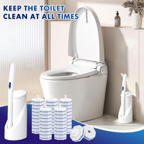 COBETE Disposable Toilet Brush Wand Kit with 50 Refills, Efficient Deep Scrubbing Toilet Bowl Cleaner Wand for Bathroom Toilet Cleaning(White)