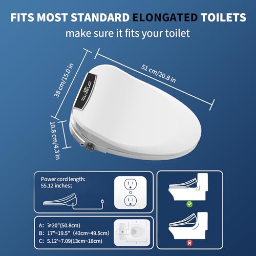 Electric Bidet Toilet Seat Elongated Warm Water Bidet With Dryer | Luxury Smart Bidet with LED Display Panel, Adjustable Pressure, Steel Nozzle, Soft-Close, Wireless Remote, for Villa & Family