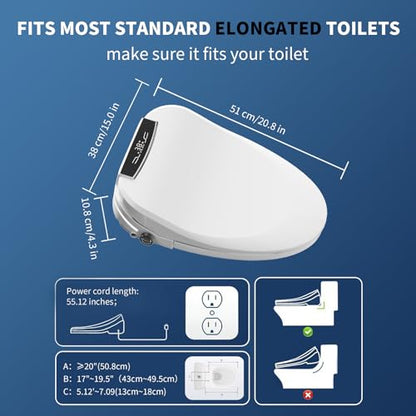 Electric Bidet Toilet Seat Elongated Warm Water Bidet With Dryer | Luxury Smart Bidet with LED Display Panel, Adjustable Pressure, Steel Nozzle, Soft-Close, Wireless Remote, for Villa & Family