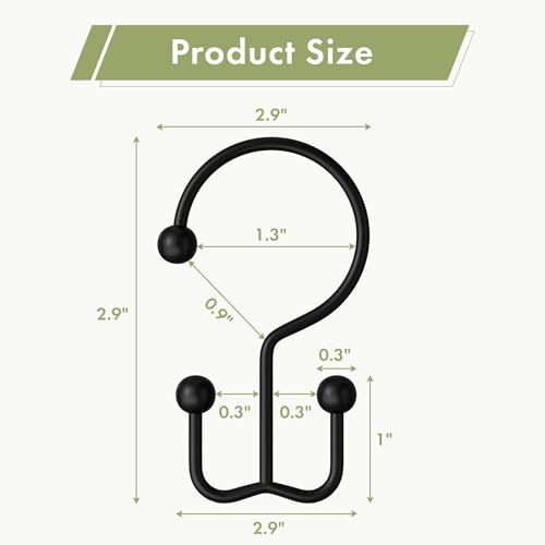 Black Shower Curtain Hooks, 12PCS Minimalist Simple Double Shower Curtain Rings, Rust-Resistant Metal Shower Hooks Shower Curtain Hangers, Shower Rings for Bathroom Shower Rods Curtains - color: Black, style: Minimalist - Double Hooks