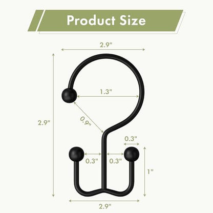 Black Shower Curtain Hooks, 12PCS Minimalist Simple Double Shower Curtain Rings, Rust-Resistant Metal Shower Hooks Shower Curtain Hangers, Shower Rings for Bathroom Shower Rods Curtains - color: Black, style: Minimalist - Double Hooks